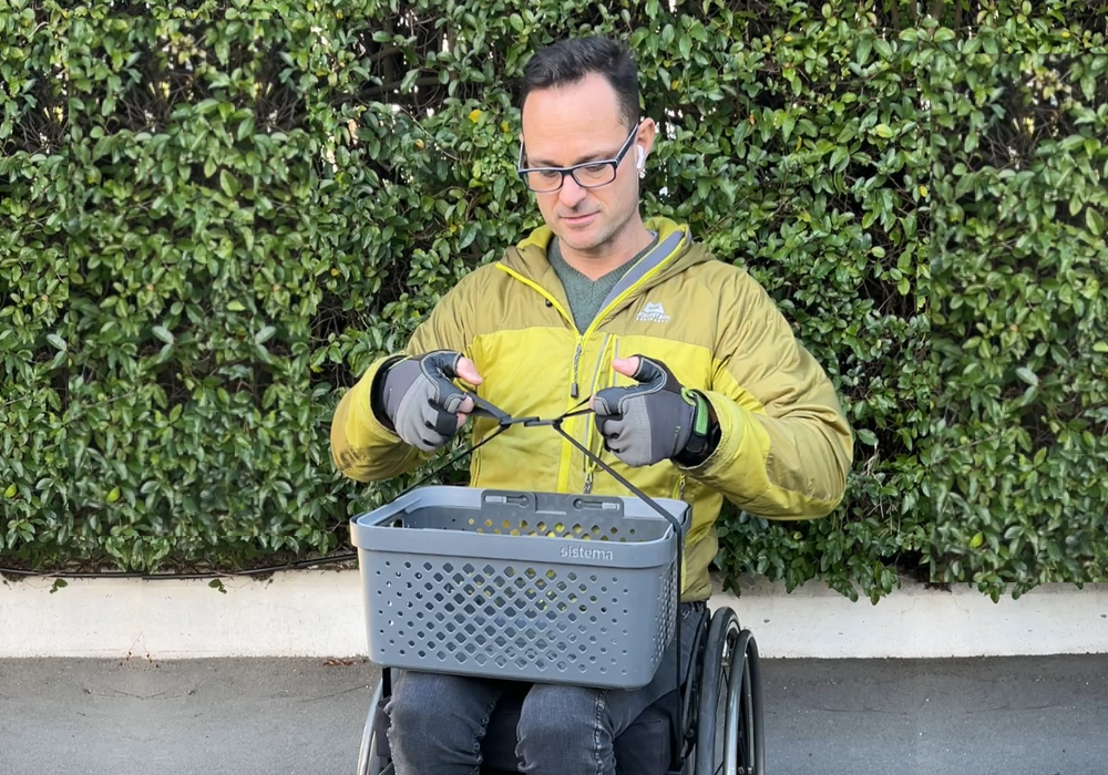 How to carry things in a wheelchair: LapStacker vs lap tray vs bags.