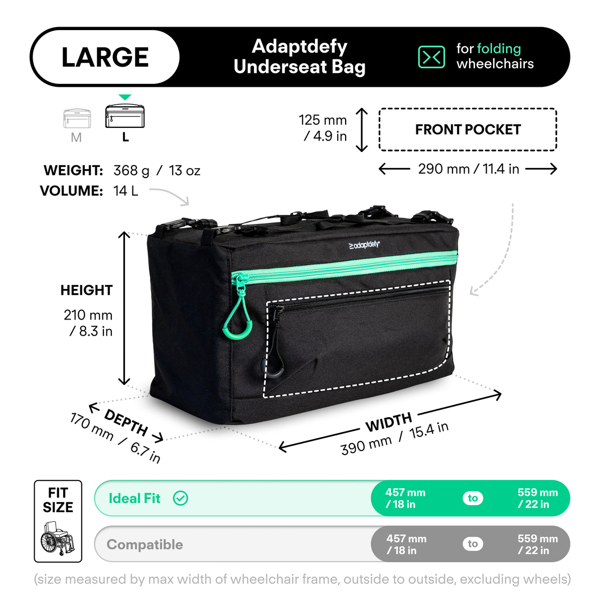 Adaptdefy Underseat Bag for Folding Wheelchairs