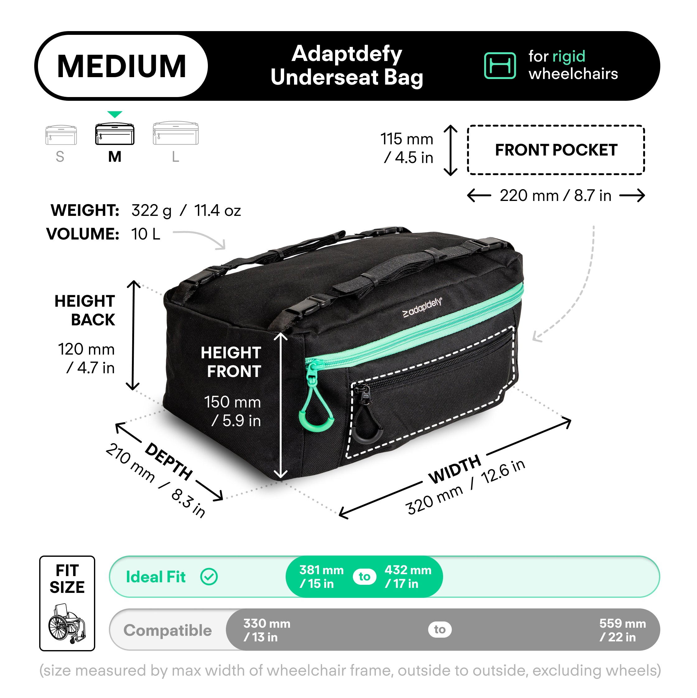Adaptdefy Underseat Bag for Rigid Wheelchairs