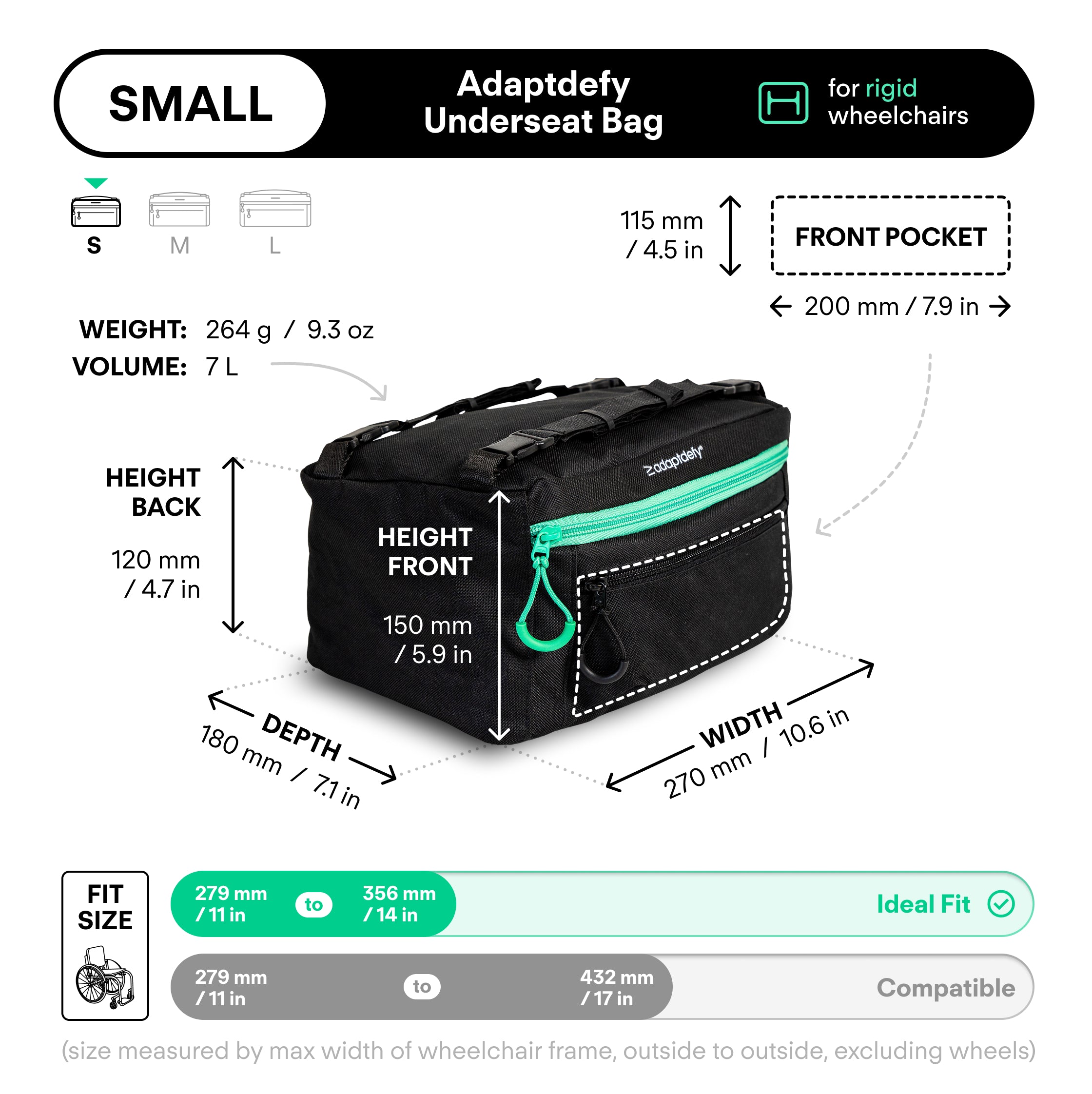 Adaptdefy Underseat Bag for Rigid Wheelchairs