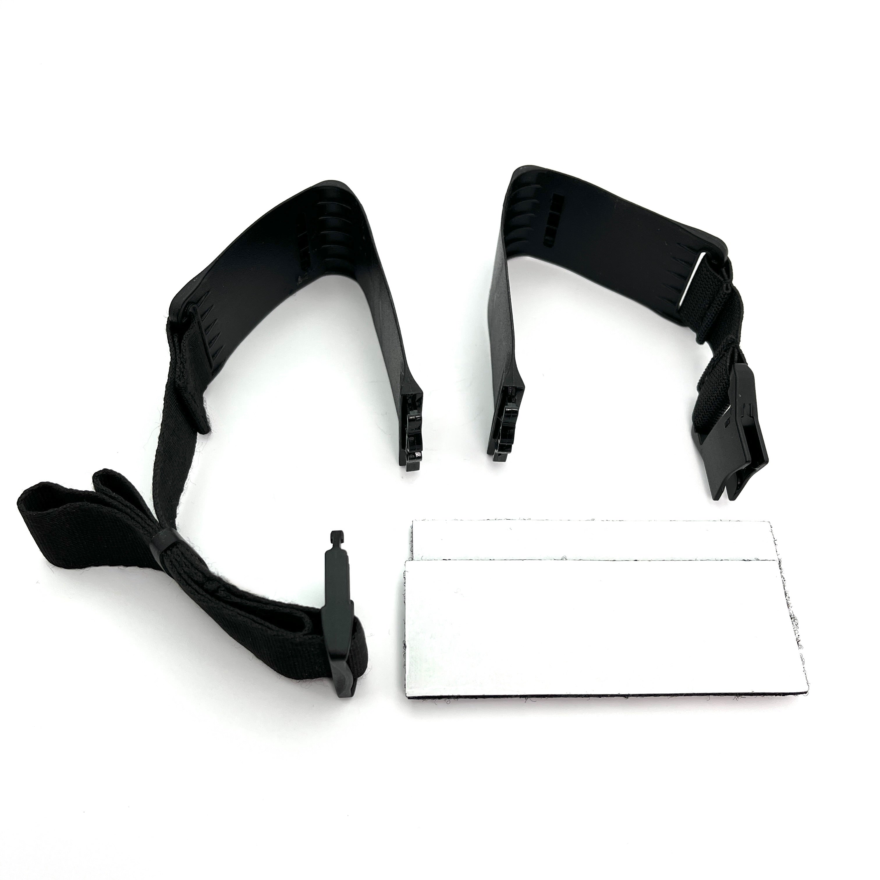 LapStacker Flex Top Tension Strap Set with black straps and two Velcro pieces on a white background