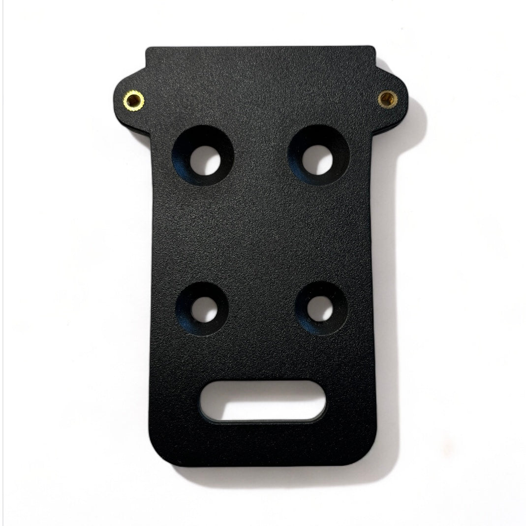 Black LapStacker XD Retractor Bracket with multiple holes and metallic screw holes on the side