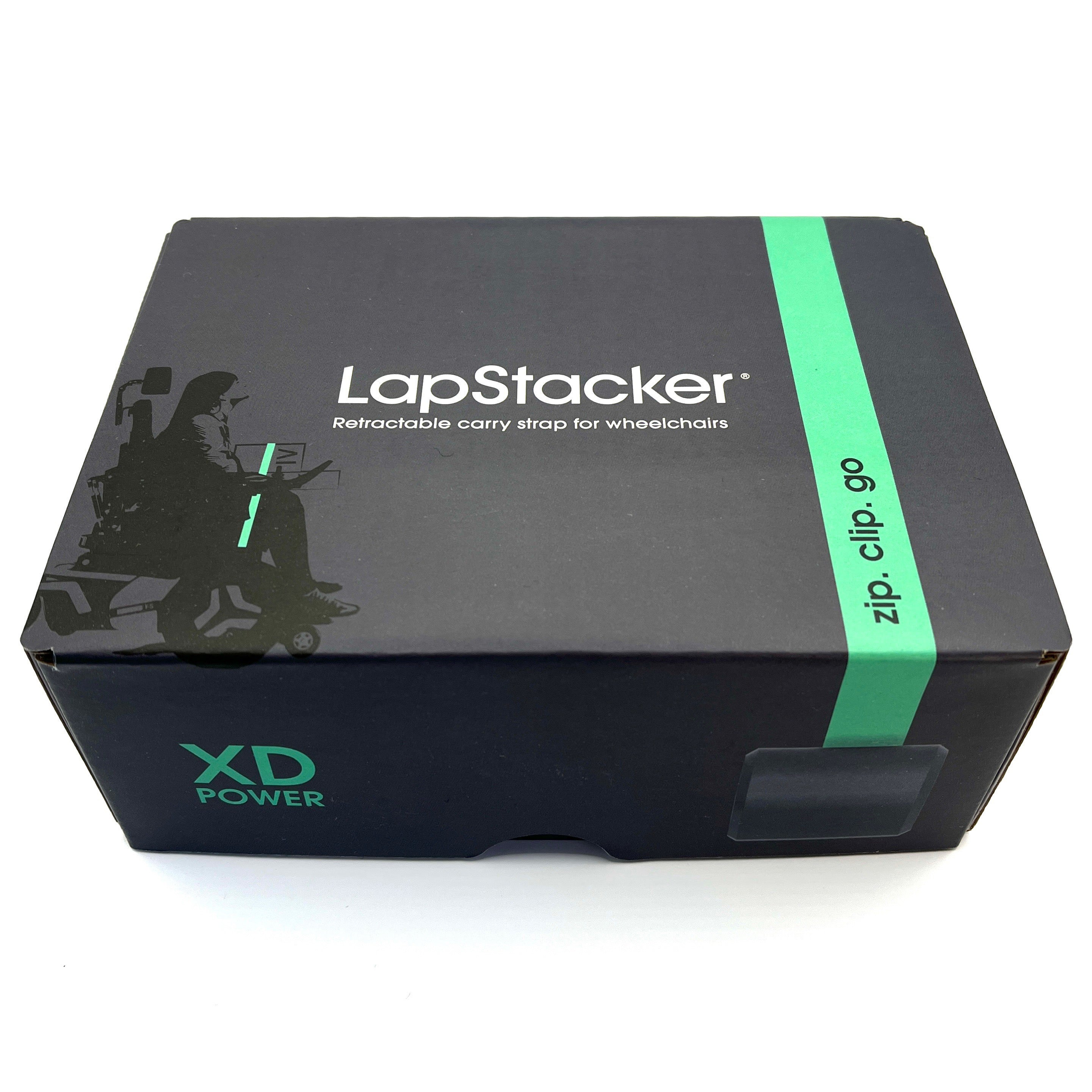 LapStacker XD packaging, a box with green and black colours