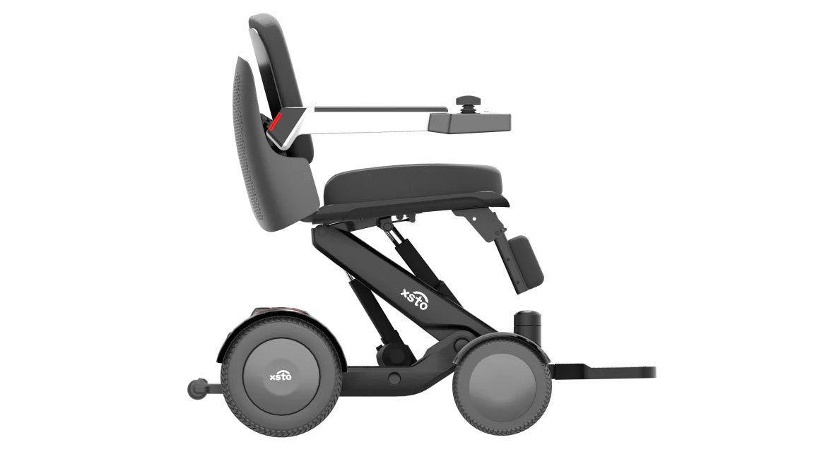 xsto wheelchair displayed to show how a LapStacker Flex will fit