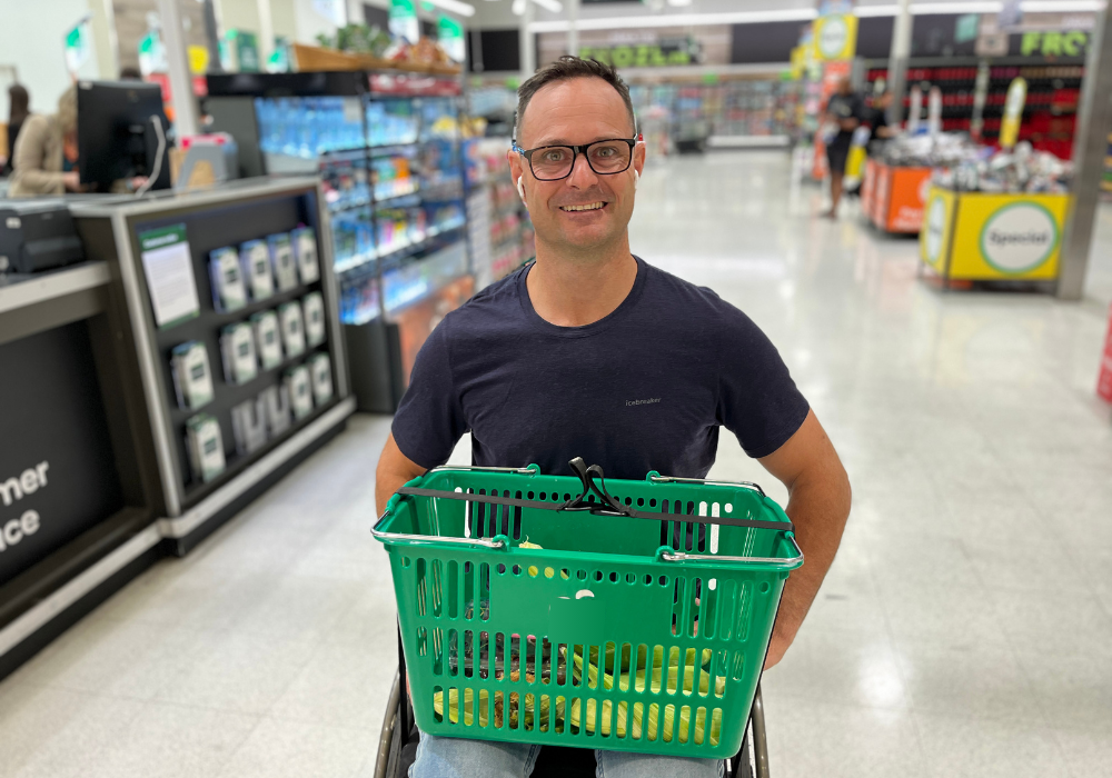 Wheelchair grocery shopping tips: how to do a quick shop without a cart.