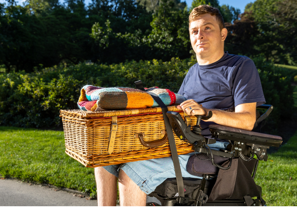 How to carry things in a wheelchair: LapStacker vs lap tray vs bags.