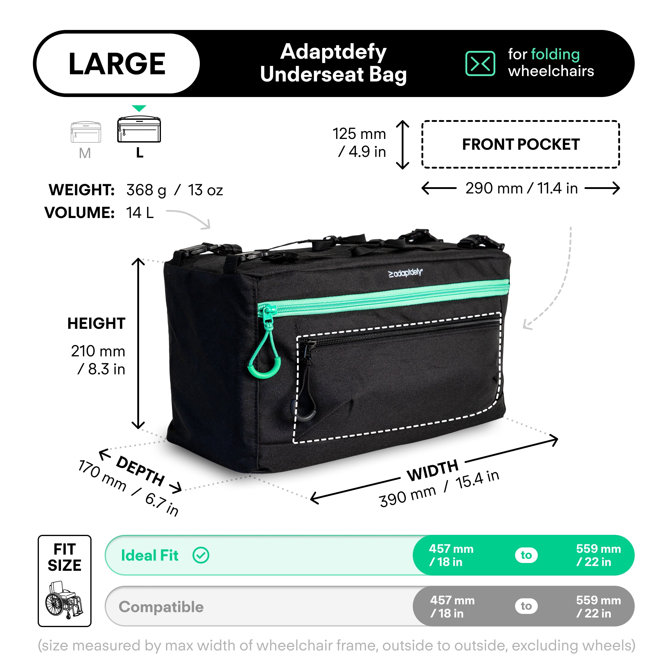 Adaptdefy Underseat Bag for Folding Wheelchairs