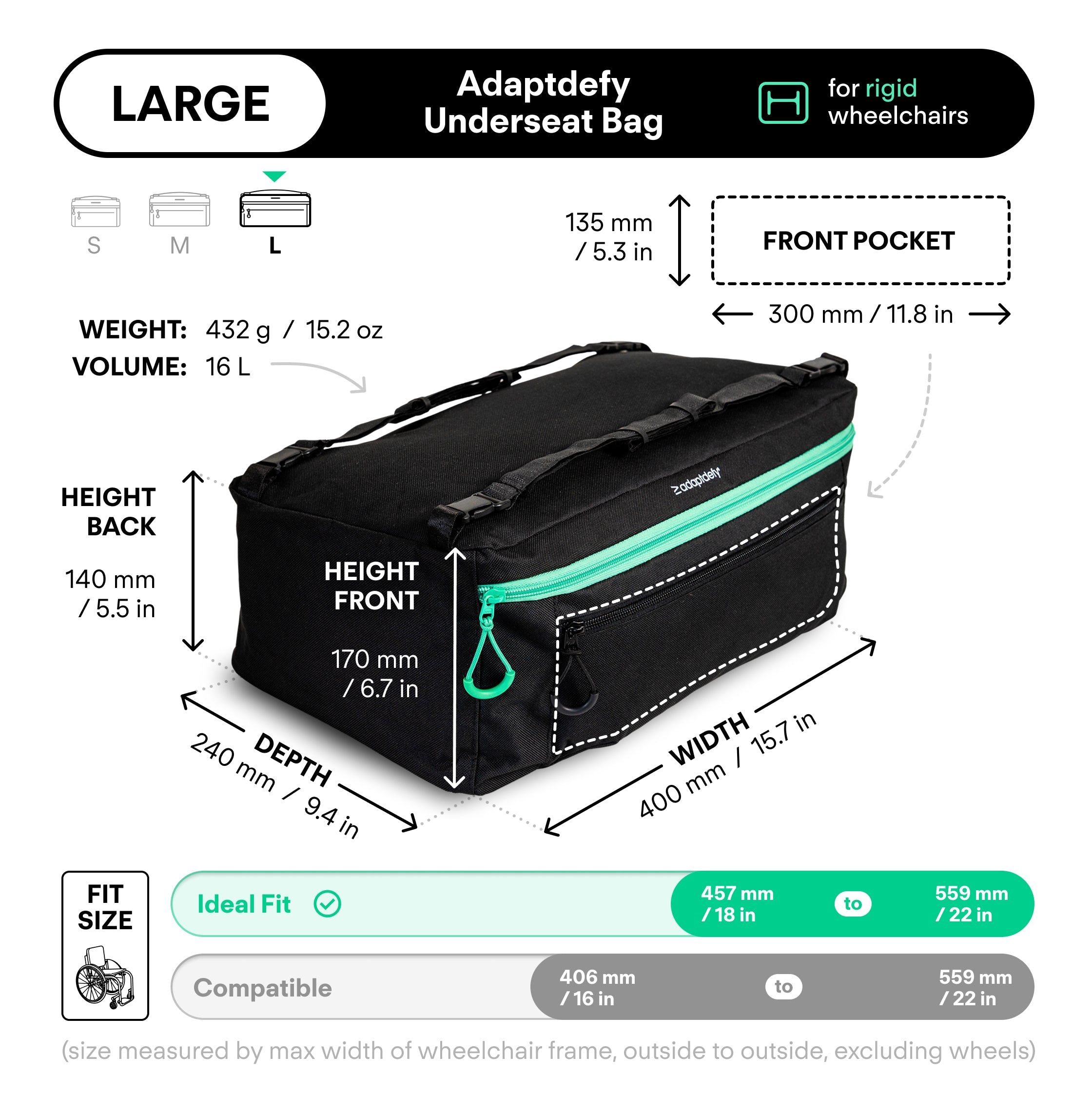 Adaptdefy Underseat Bag for Rigid Wheelchairs