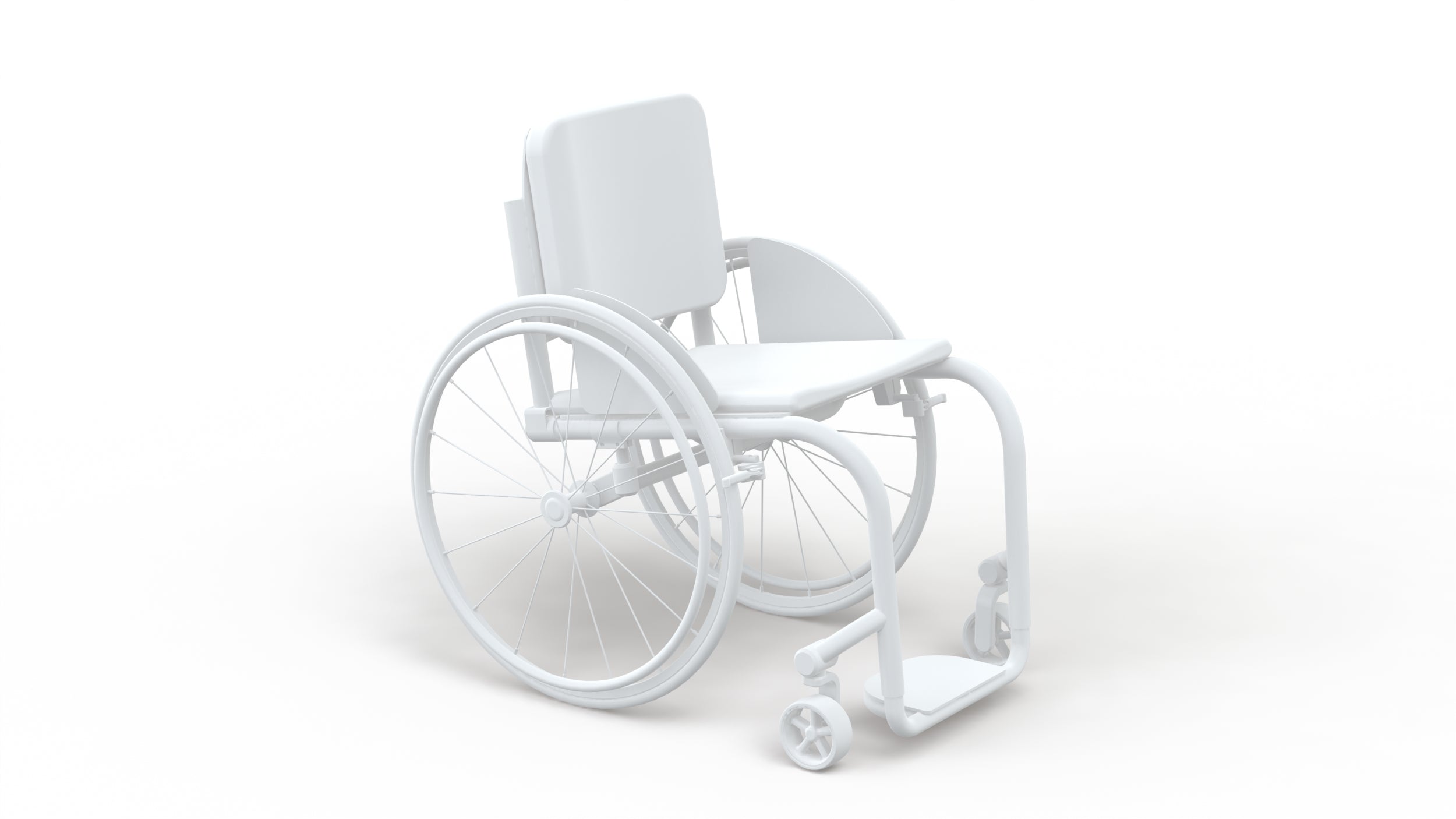 side view render of a fixed manual wheelchair