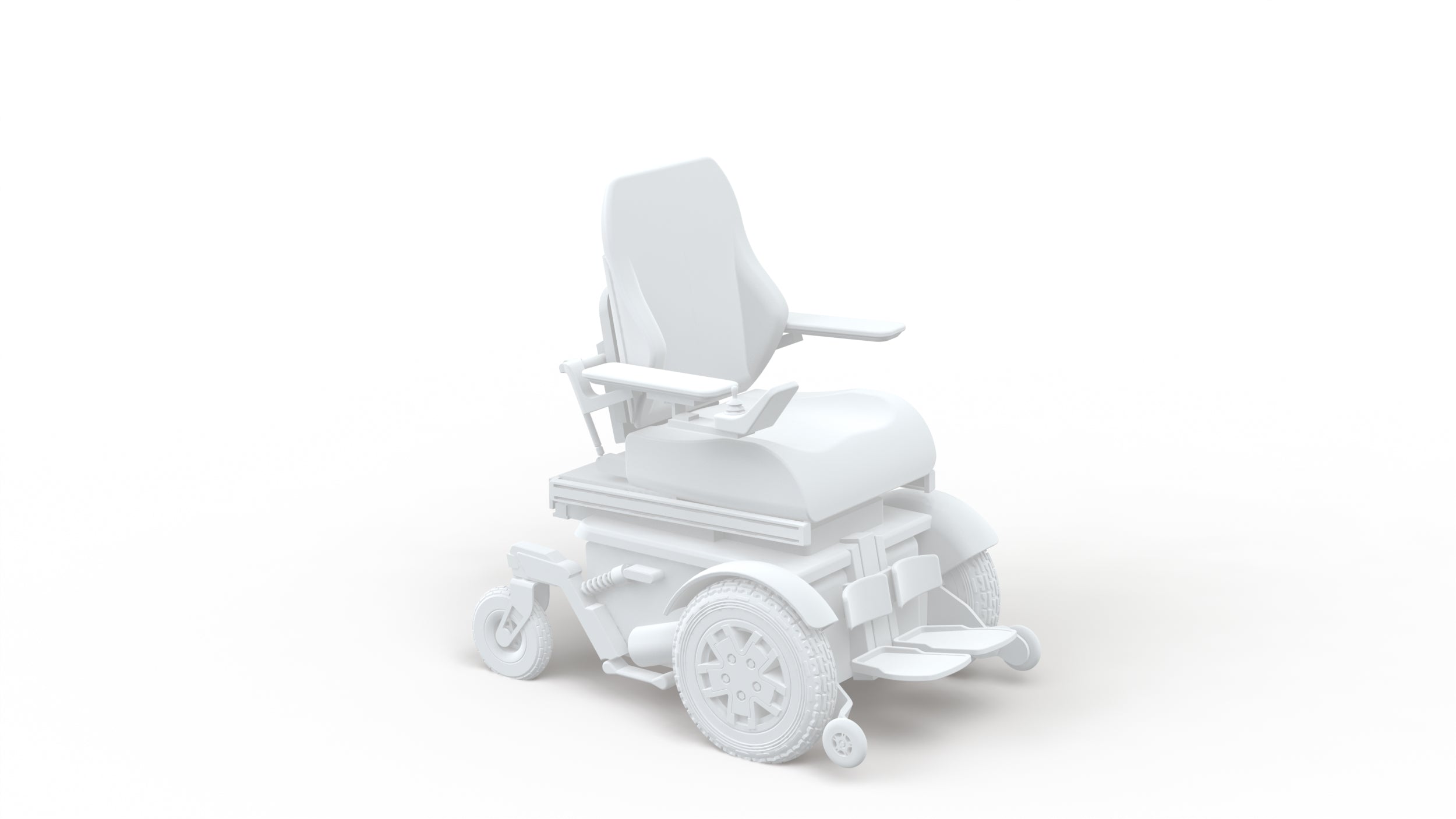 Side view render of a Quantum power wheelchair