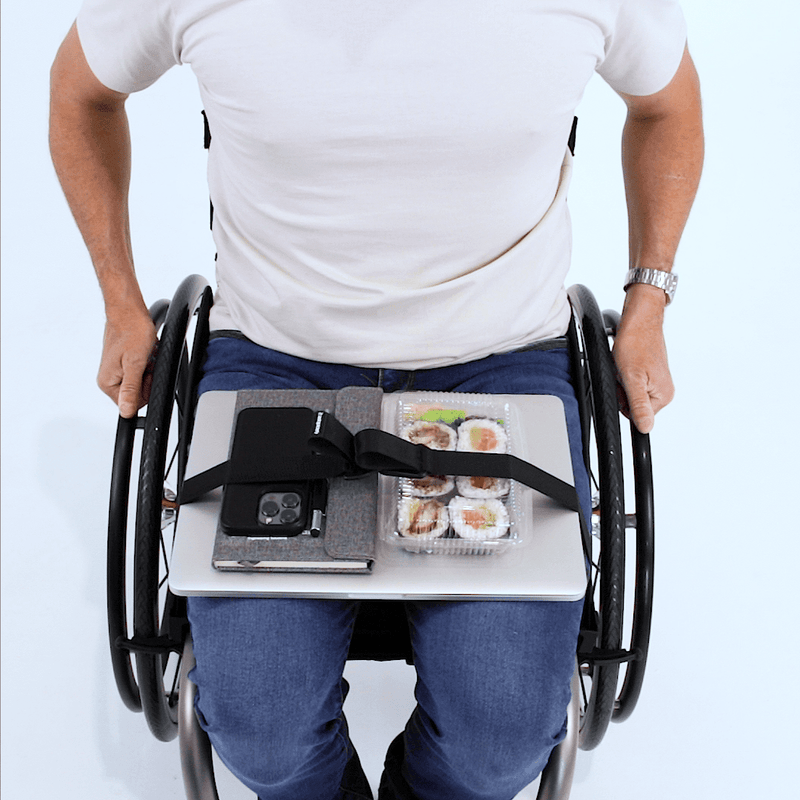 LapStacker Flex Retractable carry system for your wheelchair.